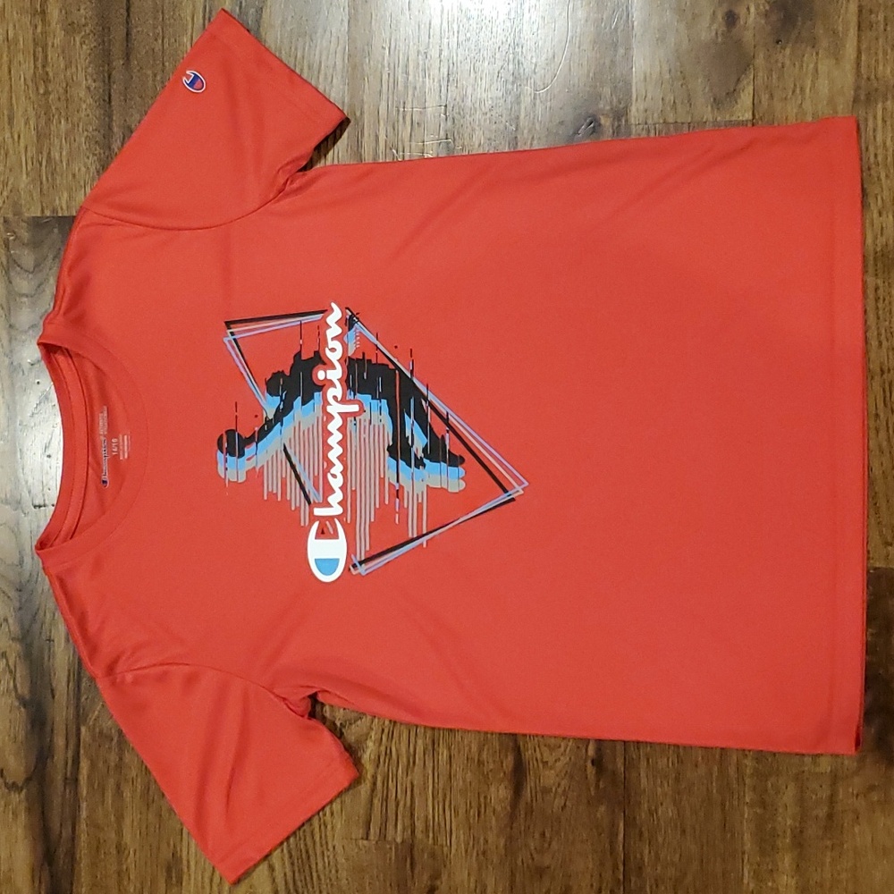 Boys Champion red basketball print active shirt size 14/16
